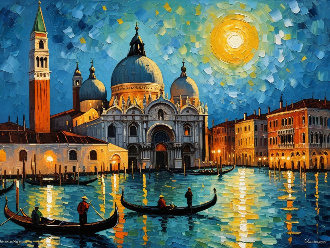 Impressionistic Painting of Venice at Dusk