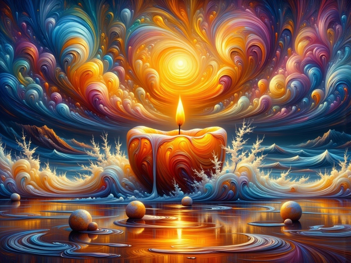Vibrant Landscape with Candle and Colorful Patterns