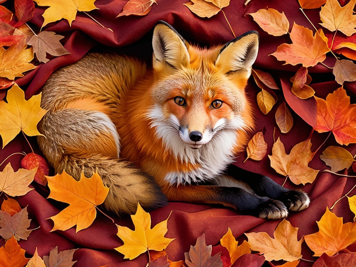 Red Fox Amidst Colorful Autumn Leaves