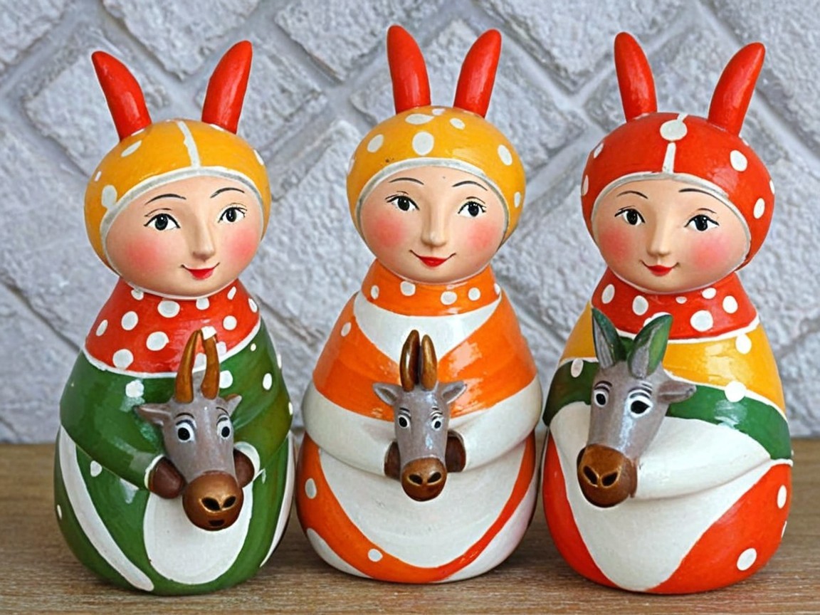 Detailed Wooden Matryoshka Dolls with Bunny Ears