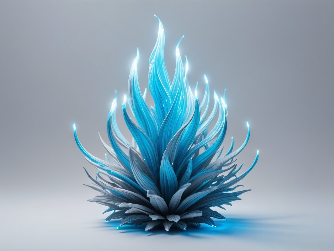 Abstract Floral Shape with Blue Glow on Gray Background