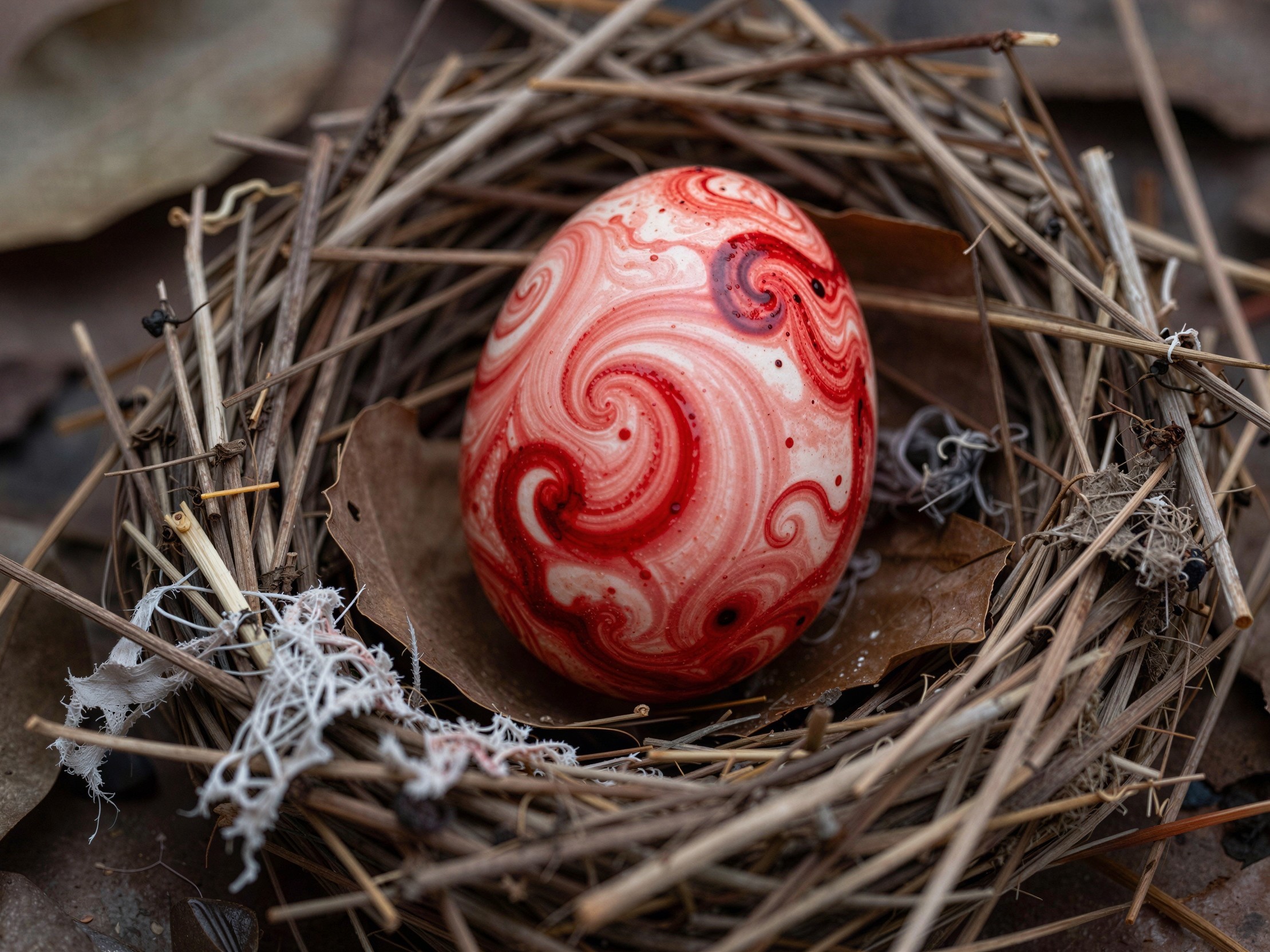 Close-Up of a Swirled Egg in a Twigs Nest