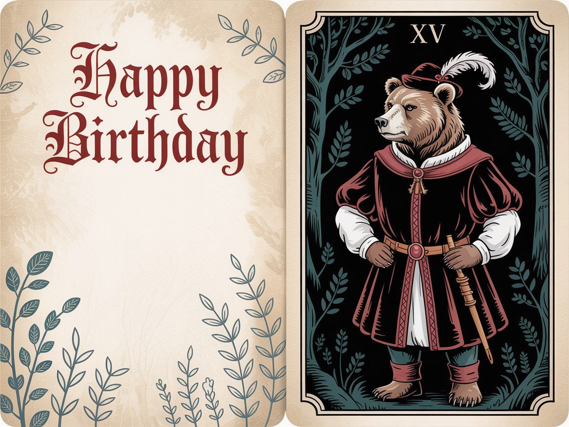 Whimsical Birthday Card with Regal Bear Illustration