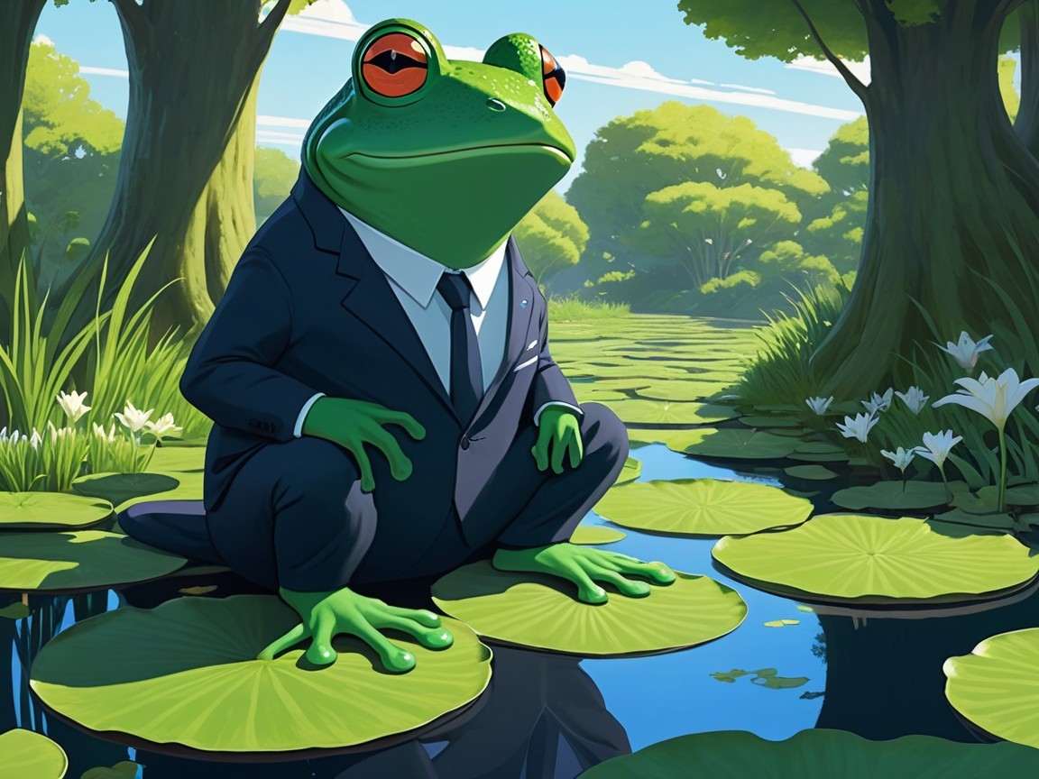 Whimsical Frog in Formal Suit on Lily Pad Scene
