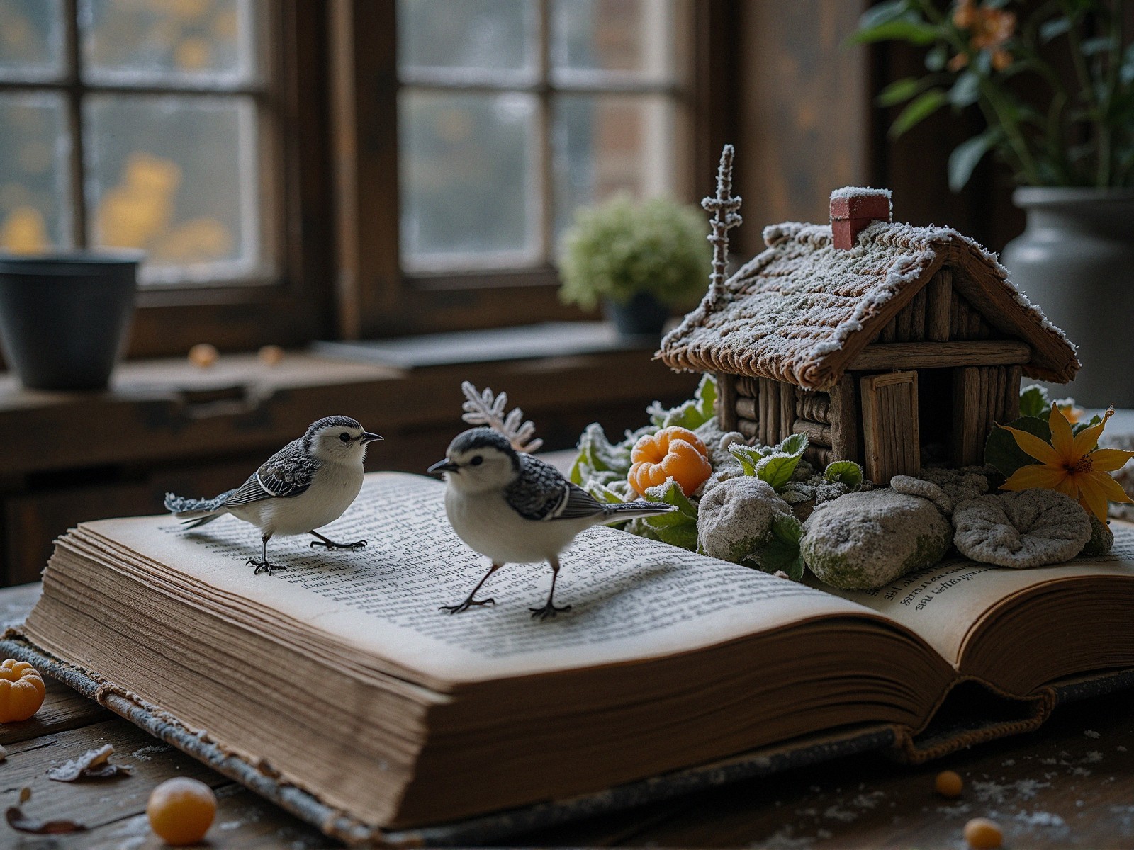 Whimsical Scene of Birds on a Large Open Book