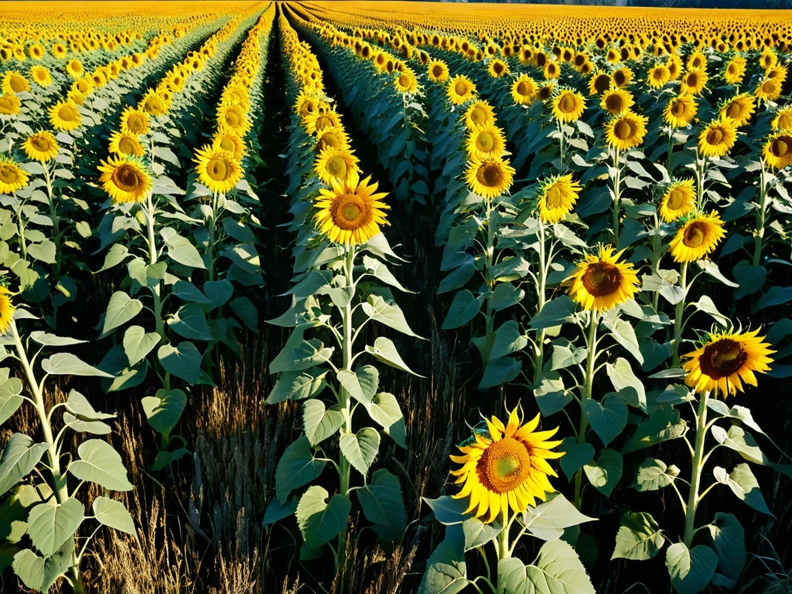 Vast Field of Vibrant Sunflowers Under Clear Sky