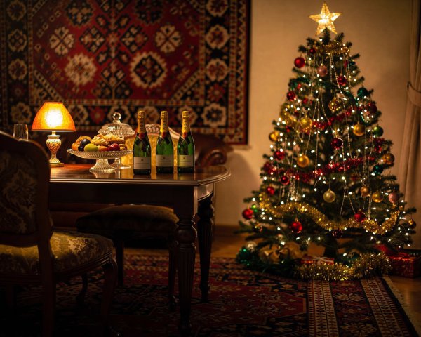 Cozy Indoor Christmas Scene with Decorated Tree