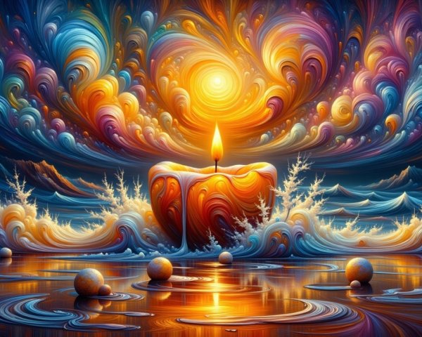 Vibrant Landscape with Candle and Colorful Patterns