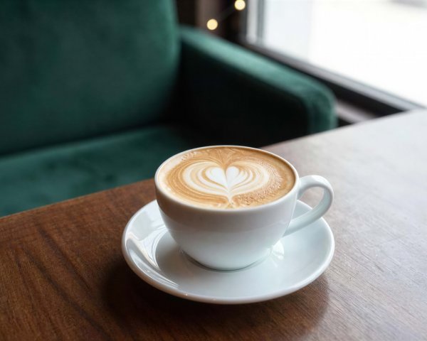 White Ceramic Cup with Heart Latte Art on Table