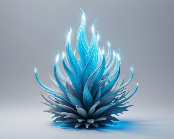 Abstract Floral Shape with Blue Glow on Gray Background