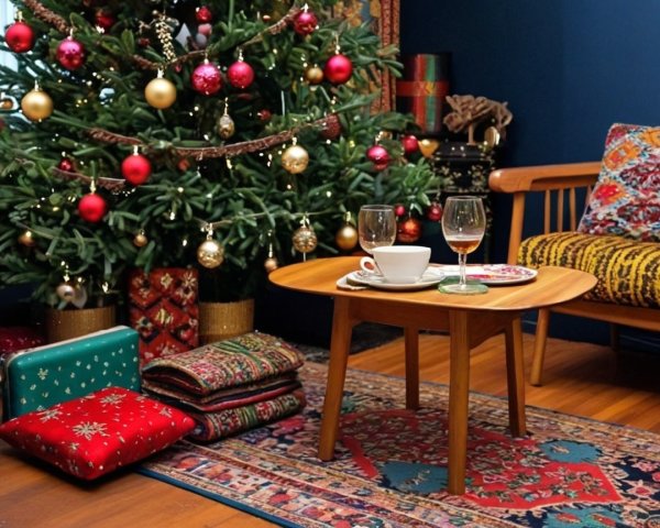 Cozy Indoor Christmas Scene with Decorated Tree