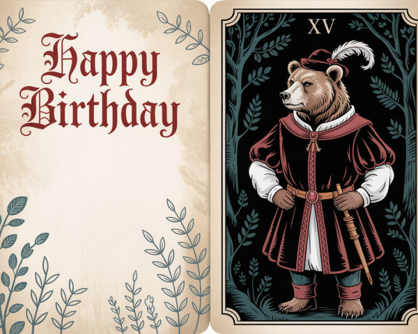 Whimsical Birthday Card with Regal Bear Illustration