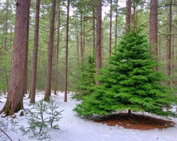 Snow-Covered Forest with Pine and Fir Trees
