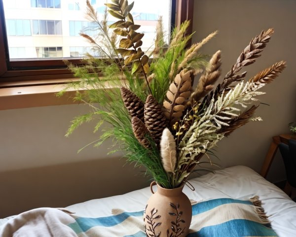 Decorative Vase with Dried Flowers and Grasses Arrangement