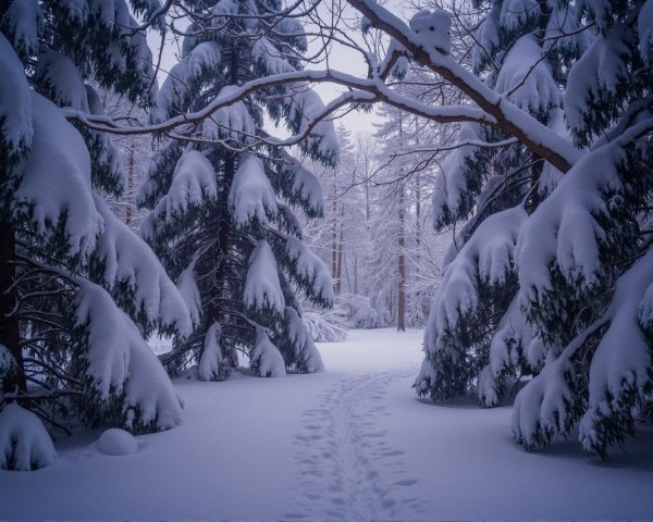 Serene Winter Landscape with Snowy Pine Trees