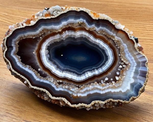 Stunning Agate Slice with Layered Bands and Crystals