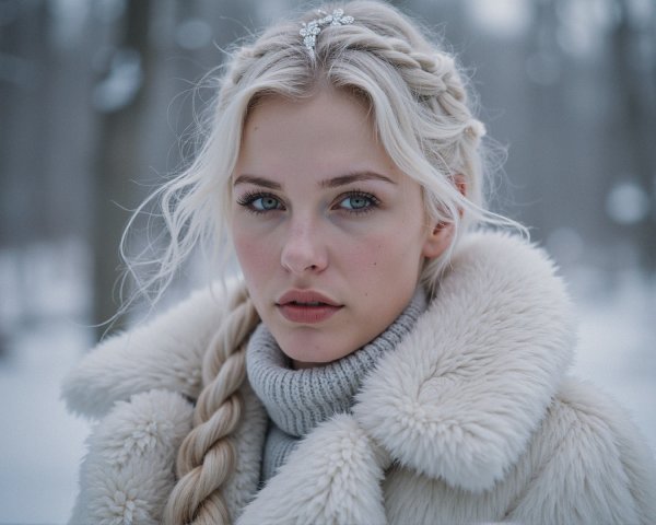 Young woman in snowy landscape with braided blonde hair