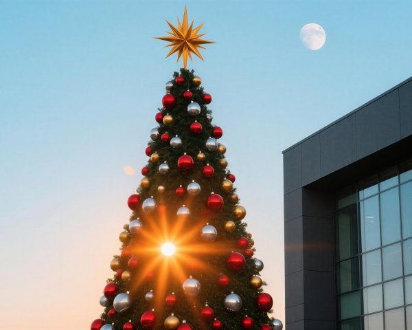 Tall Christmas Tree by Modern Building Under Clear Sky