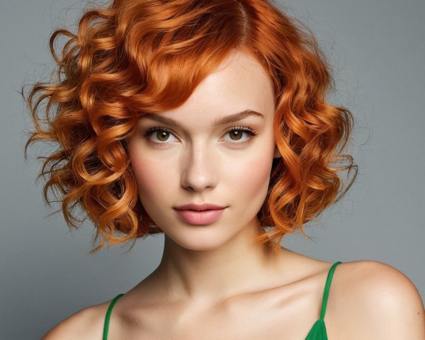 Studio Portrait of a Woman with Fair Skin and Curly Hair