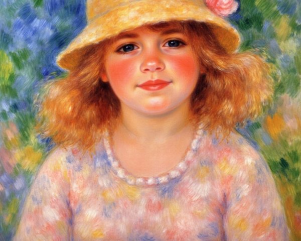 Young girl in yellow hat with floral dress and smile