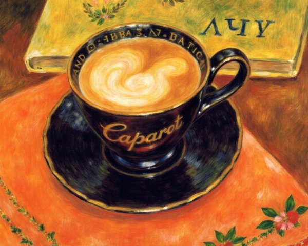 Textured Painting of Coffee Cup with Heart Latte Art