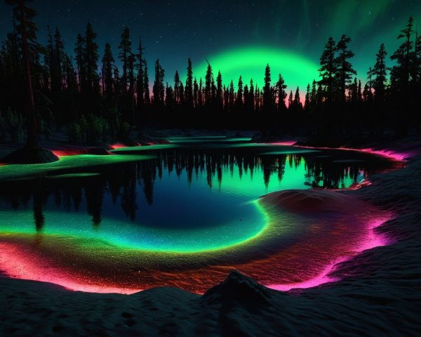 Tranquil Night Landscape with Aurora Borealis Reflection