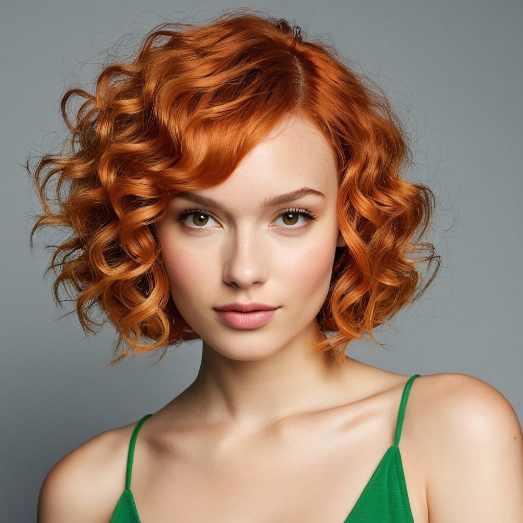 Studio Portrait of a Woman with Fair Skin and Curly Hair