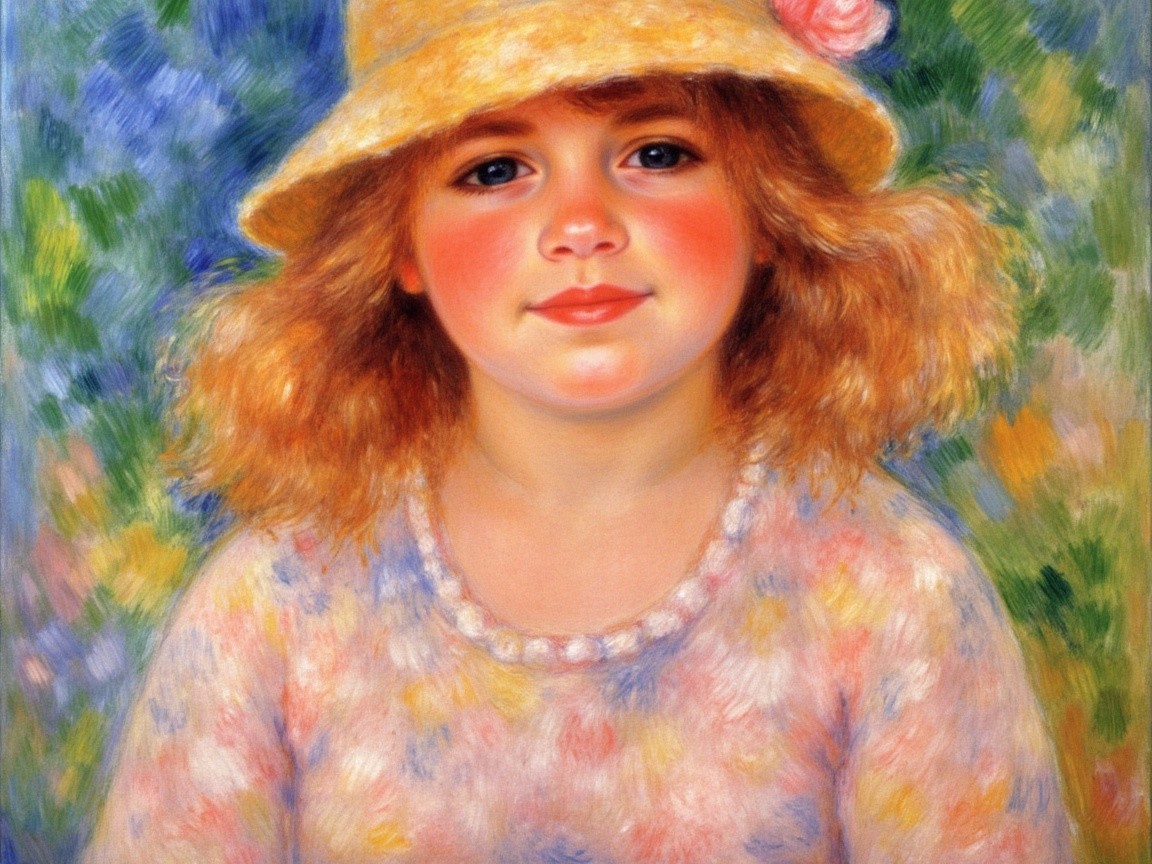 Young girl in yellow hat with floral dress and smile