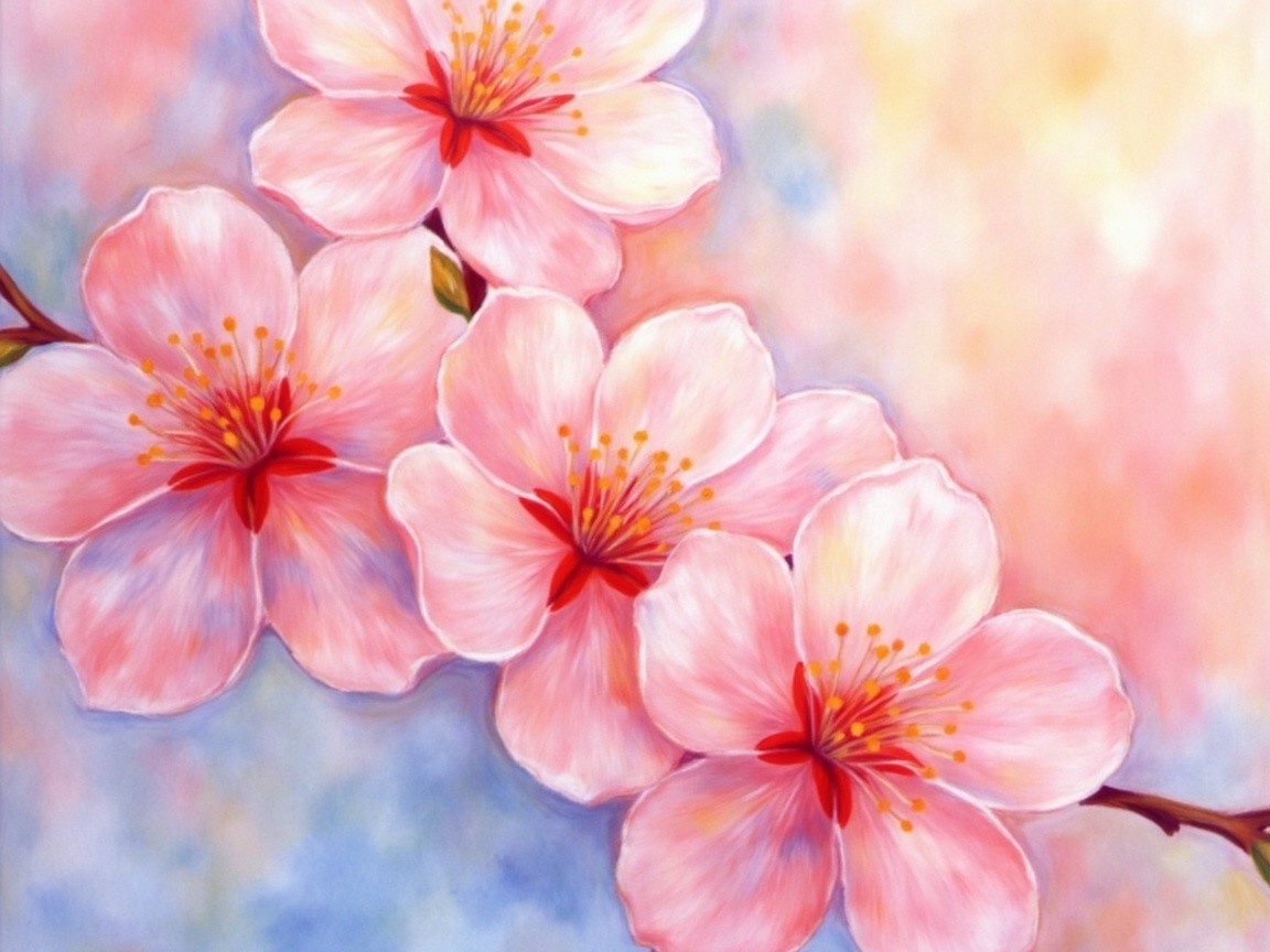 Delicate Pink Cherry Blossoms on Pastel Background
