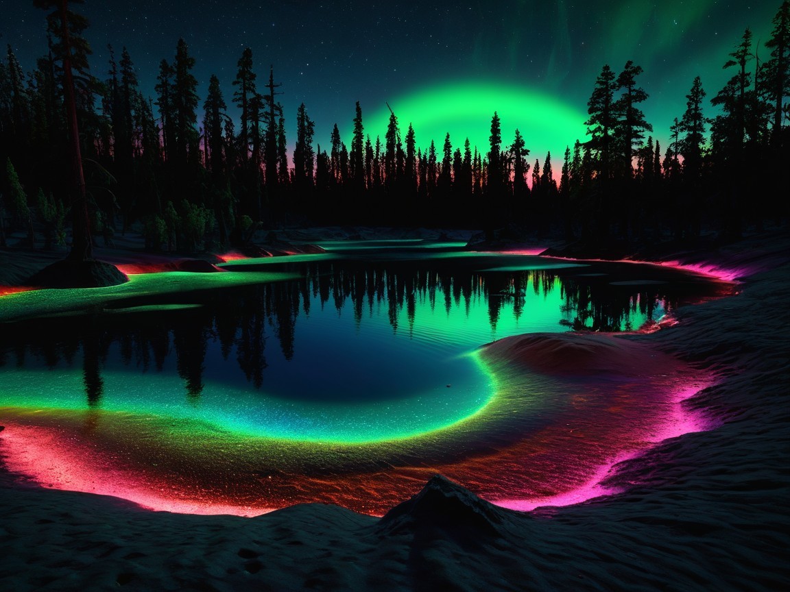 Tranquil Night Landscape with Aurora Borealis Reflection