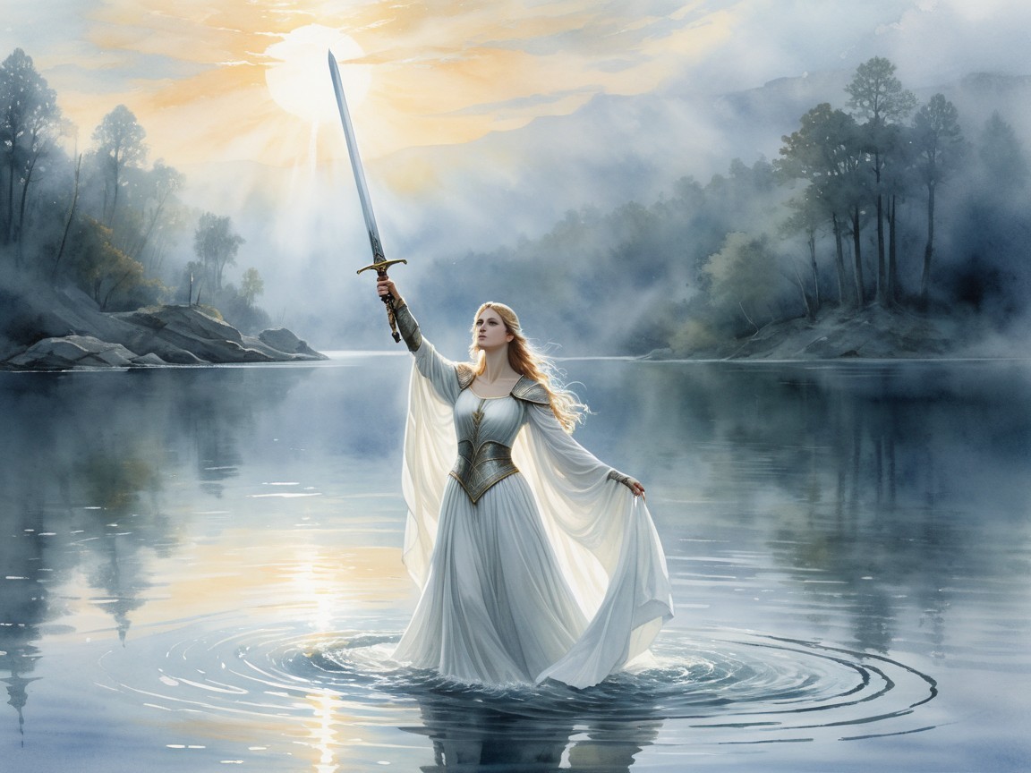 Radiant Figure in Tranquil Waters at Dawn