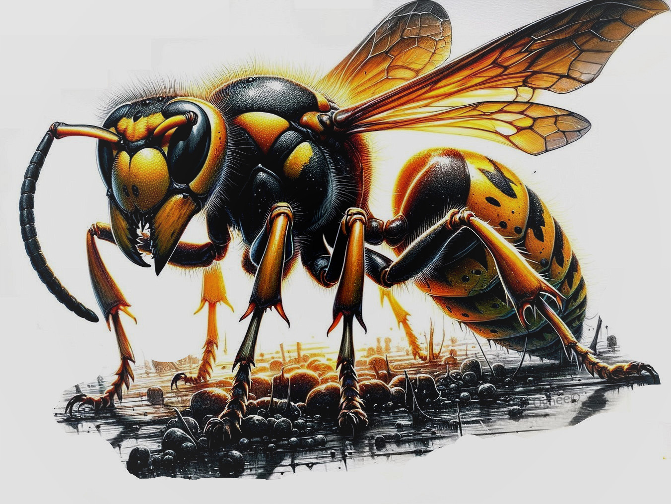 Stylized Illustration of a Large Yellow and Black Insect