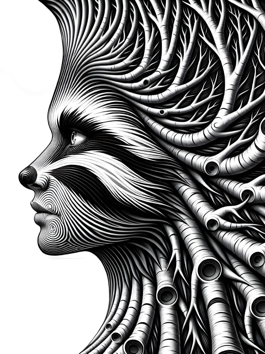 Profile of a Face with Black and White Organic Patterns