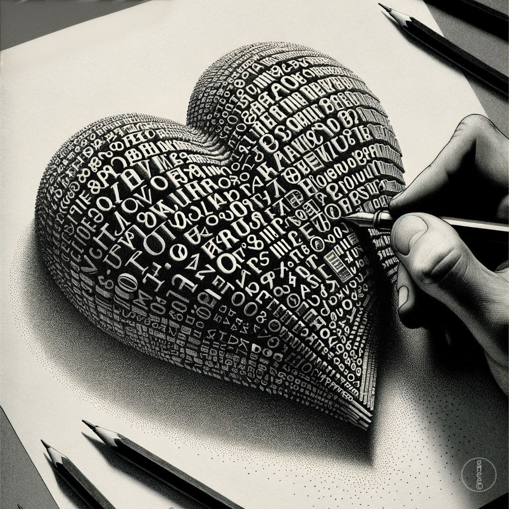 Hand-Drawn 3D Heart Illusion with Intricate Lettering