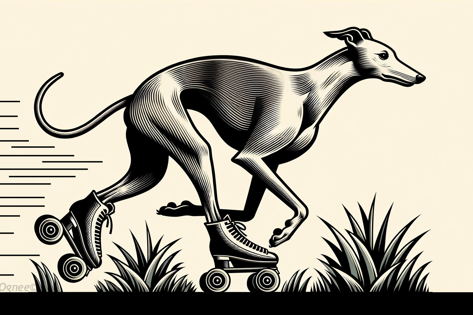 Greyhound Illustration on Roller Skates in Motion