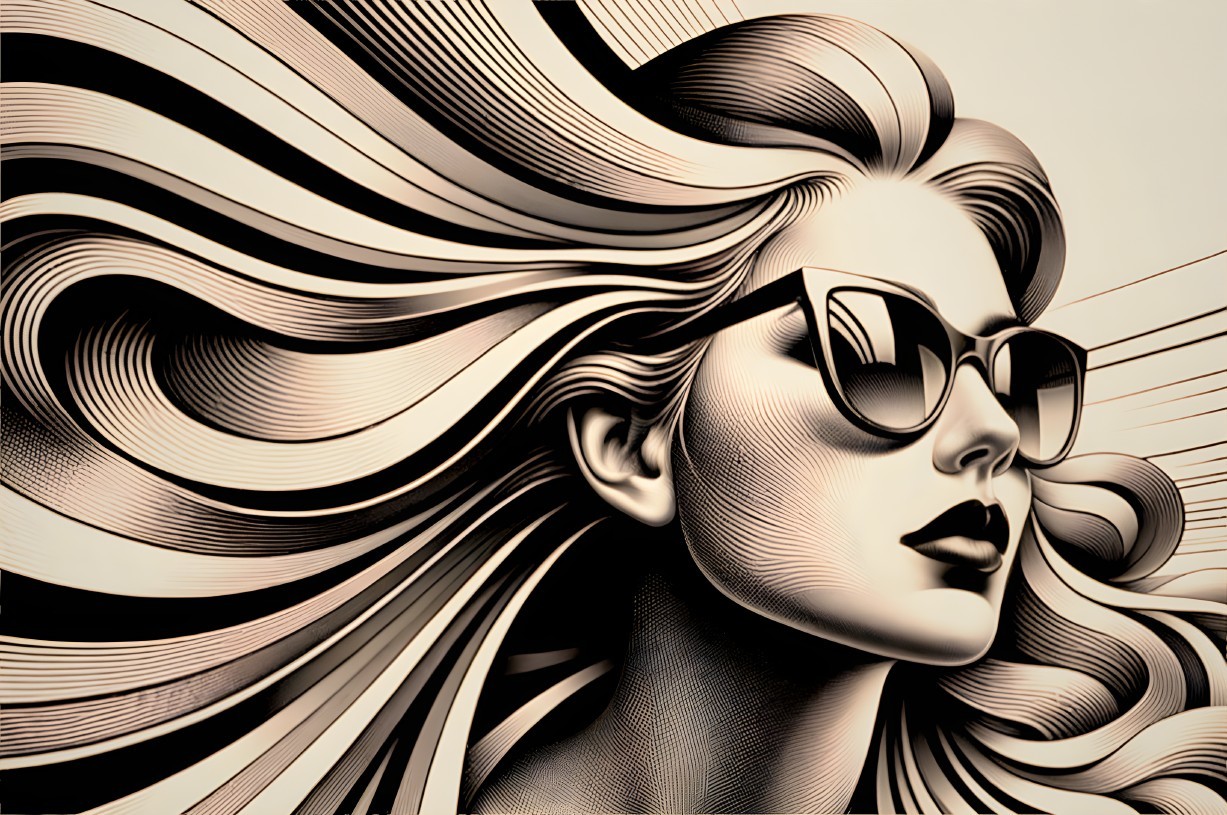 Stylized portrait of a woman with oversized sunglasses