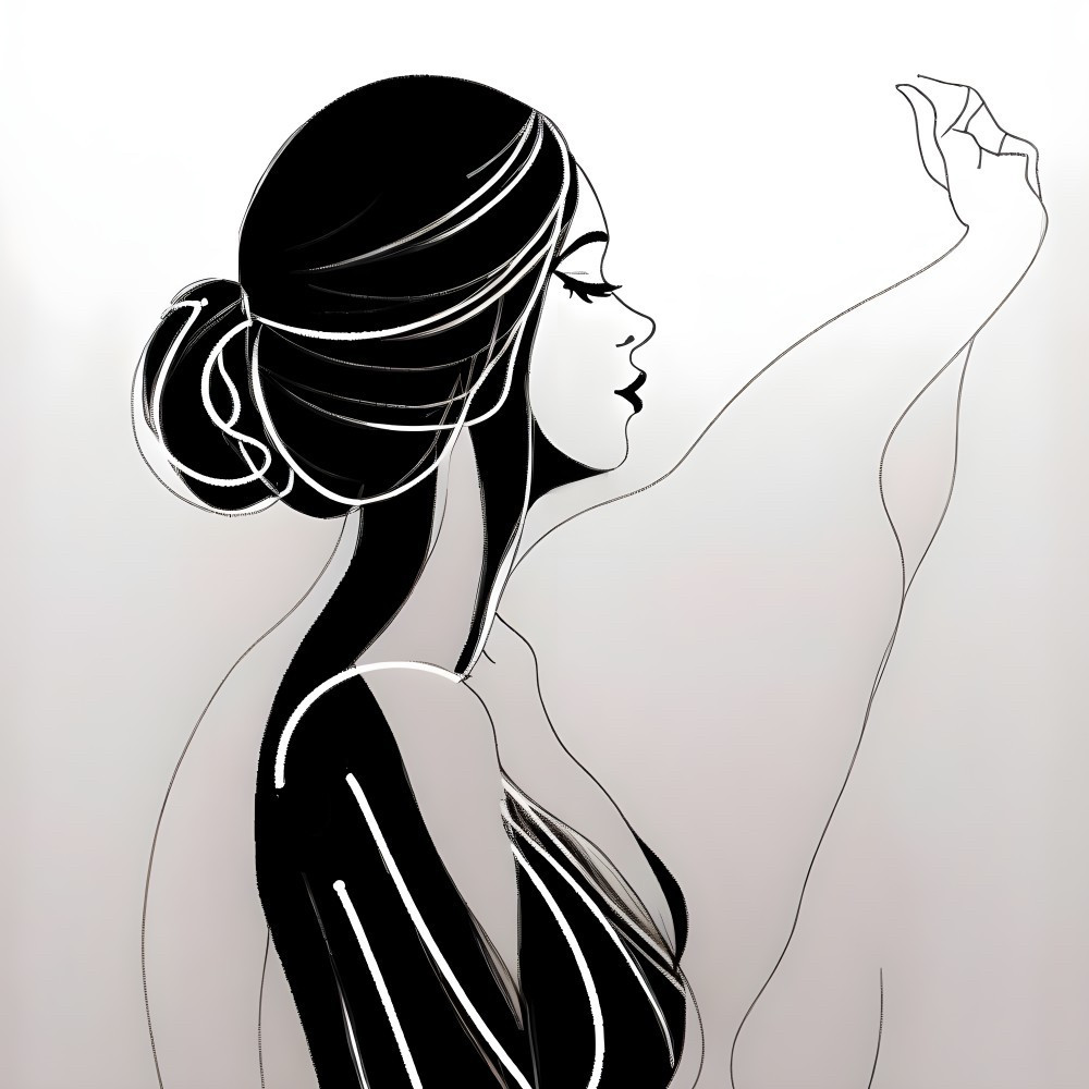 Black and white profile illustration of a woman
