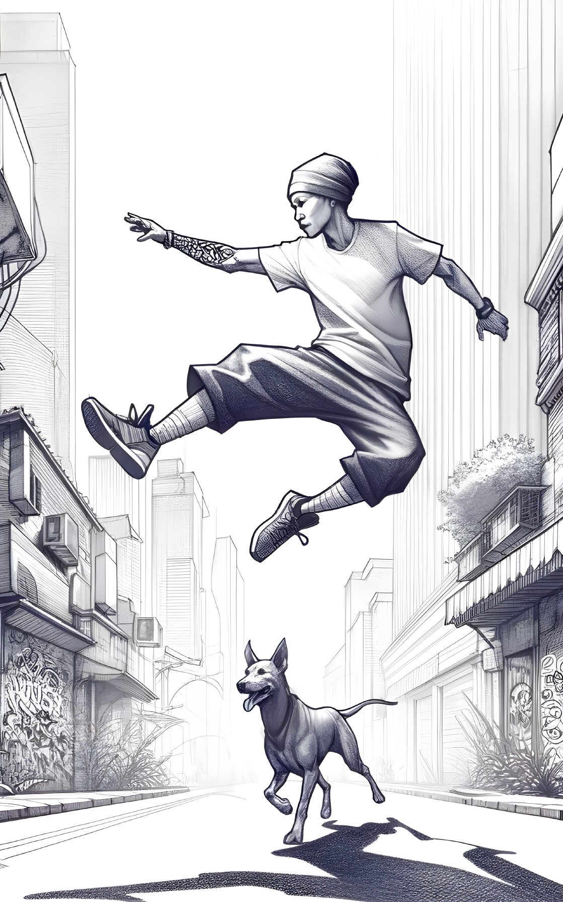 Stylized Illustration of Young Man in Urban Setting