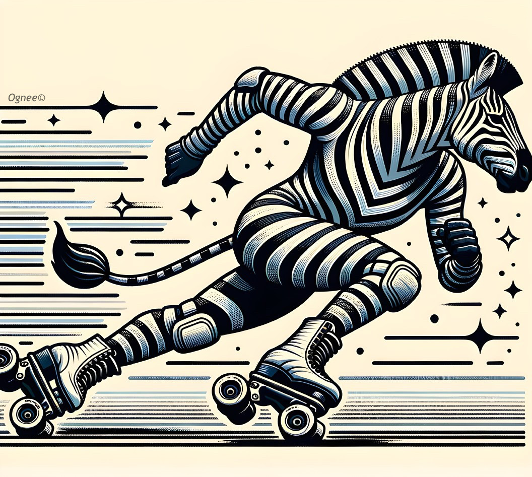 Zebra on Roller Skates Against Starry Background