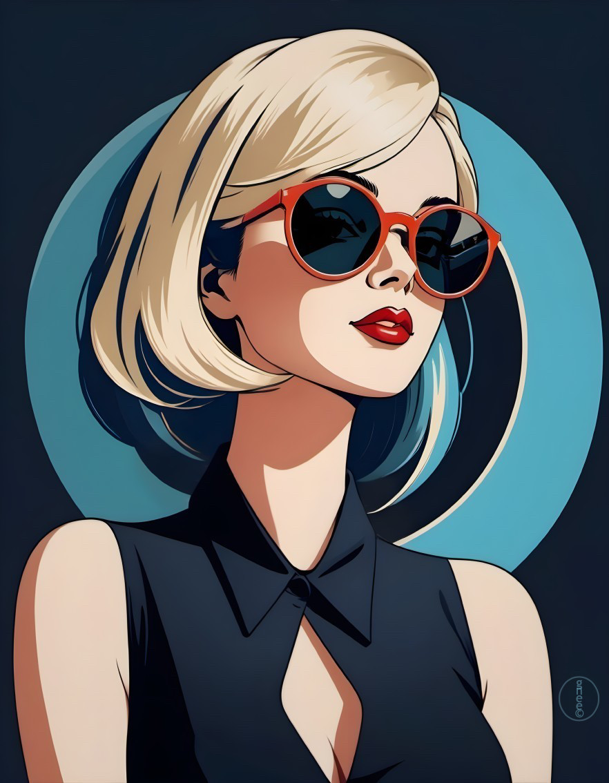 Stylized Illustration of Woman with Blonde Hair and Sunglasses