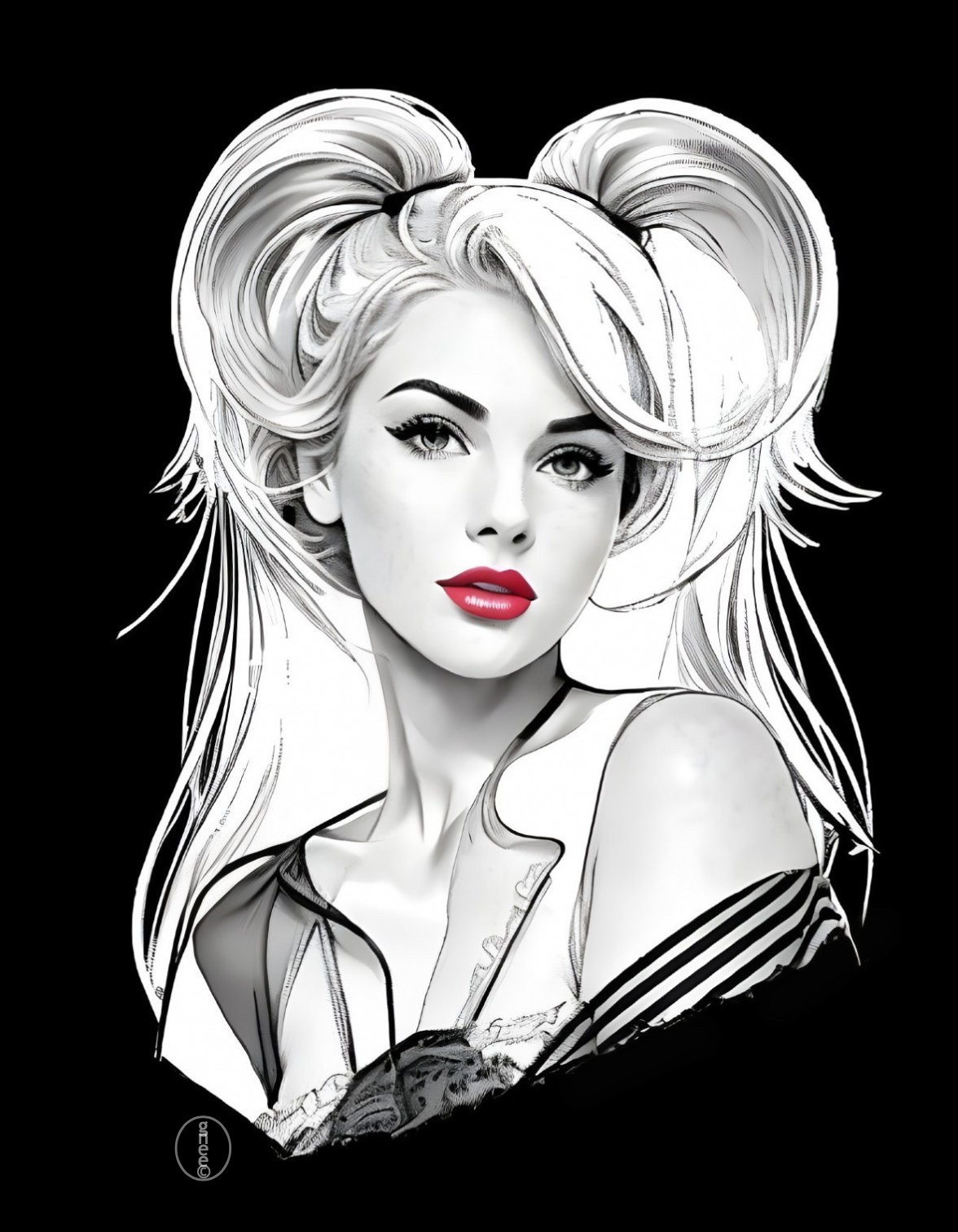 Monochromatic Digital Portrait of a Stylized Woman