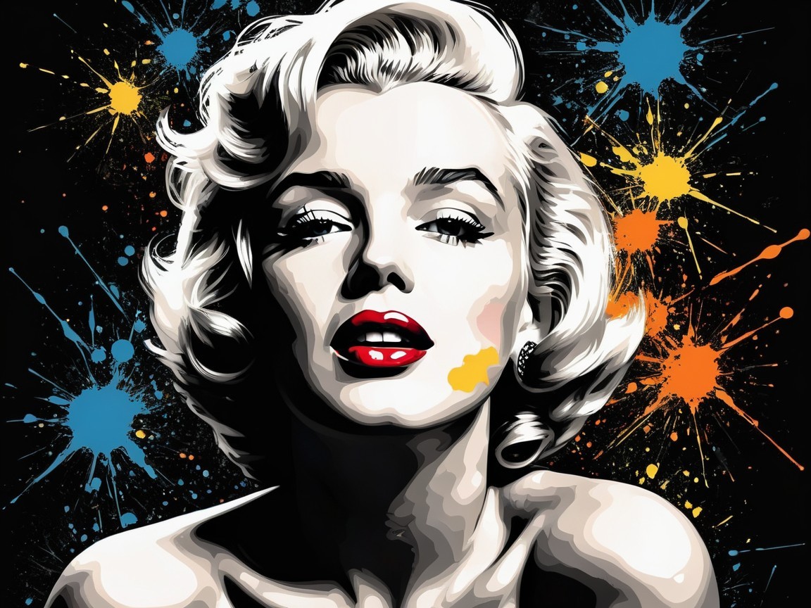 Pop Art Portrait of Marilyn Monroe with Colorful Splashes