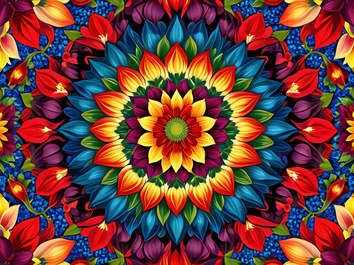 Vibrant Floral Tessellation with Mandala Design