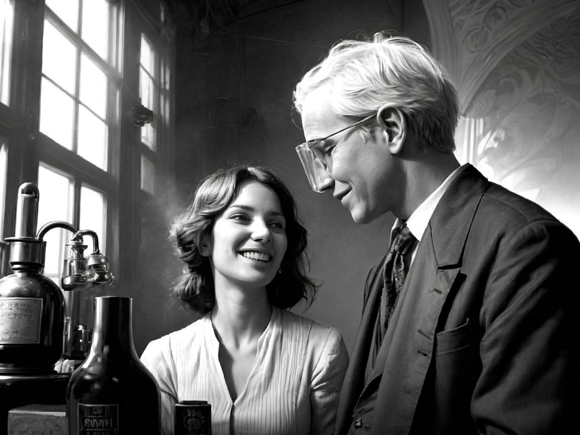 Vintage Black-and-White Scene of Intimate Connection