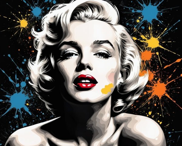 Pop Art Portrait of Marilyn Monroe with Colorful Splashes