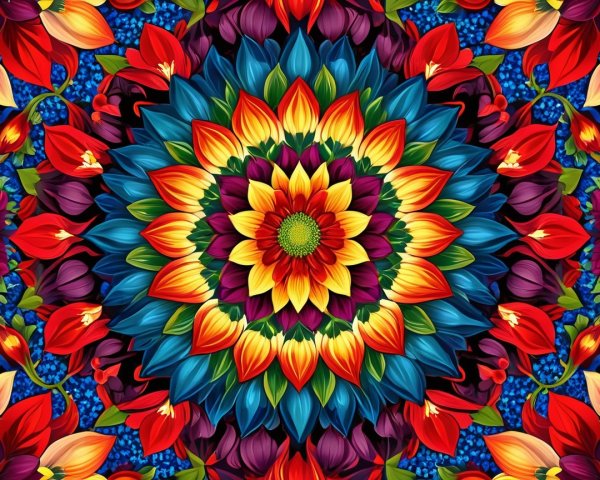 Vibrant Floral Tessellation with Mandala Design