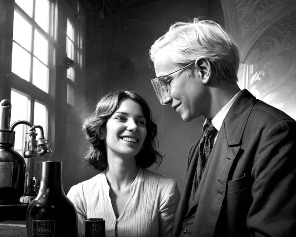 Vintage Black-and-White Scene of Intimate Connection