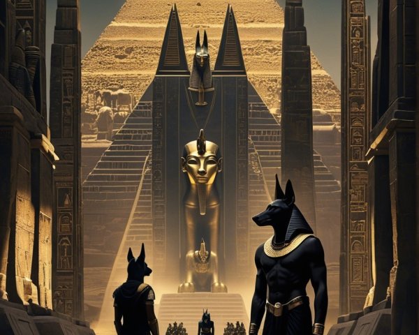 Ancient Egyptian Temple with Carvings and Pharaoh Statue