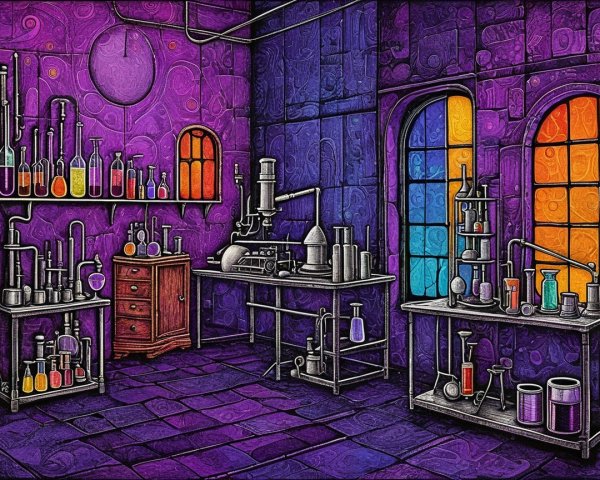 Colorful Potions in an Alchemy Lab Setting