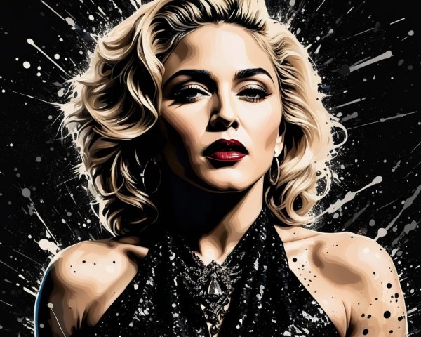 Vector Art Portrait Featuring Blonde Hair and Black Dress